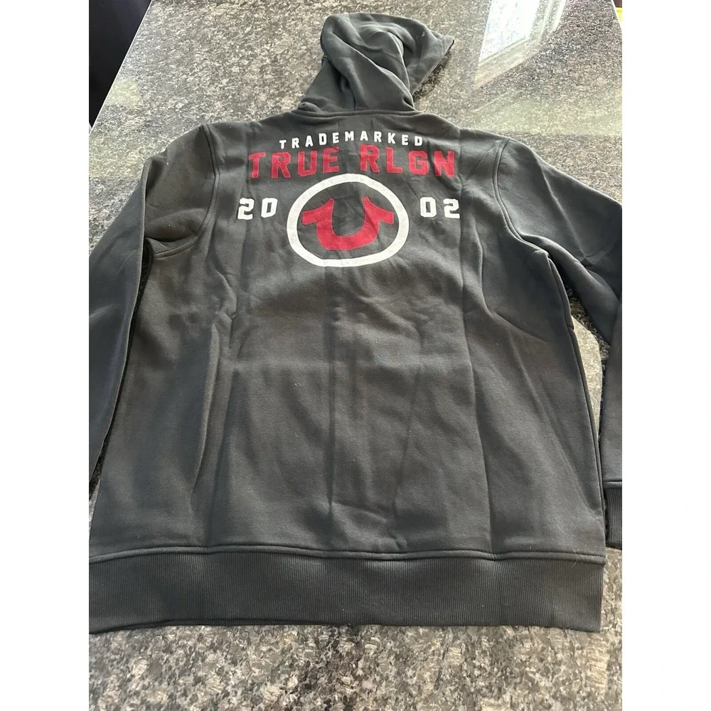 True‎ Religion Jet Black TRADEMARKED TR02 HOODIE-Sz Medium Zip Down Men's